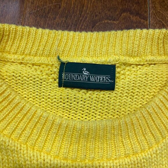 Boundary Waters Vintage Knit Cotton Blend Yellow Crewneck Sweater Men's Size M - Picture 6 of 9